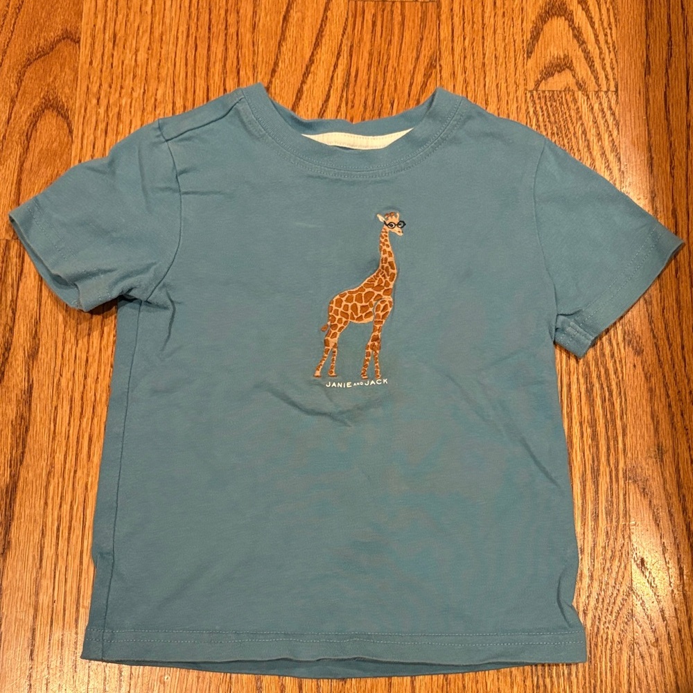 Janie and Jack 2T Boys Blue Shirt with Embroidered Giraffe Print